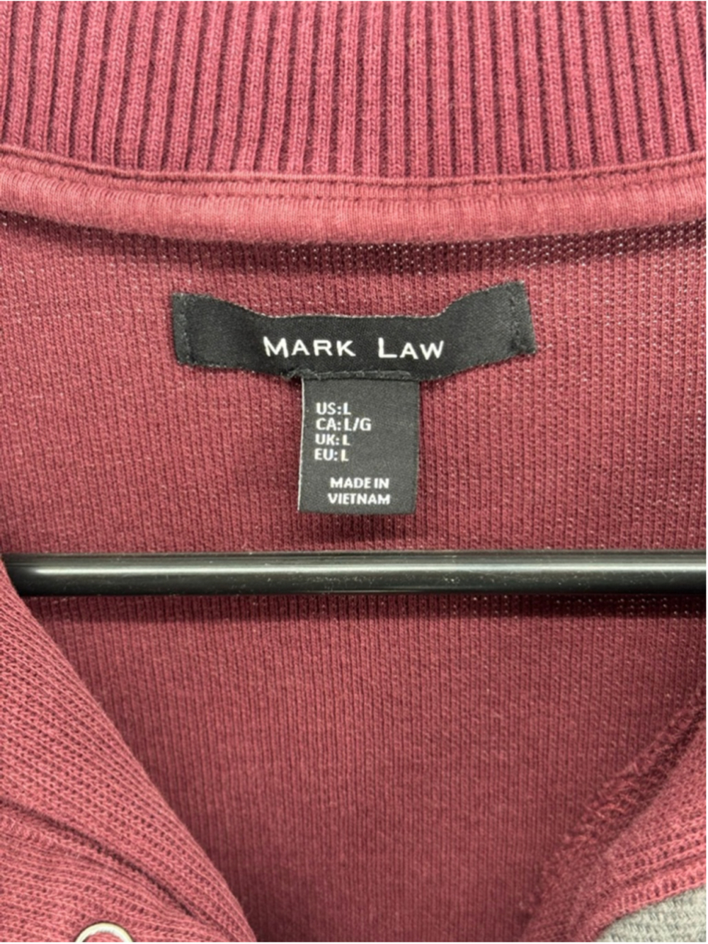 MARK LAW Men's Burgundy Quarter-Zip Sweater L - Picture 3 of 4